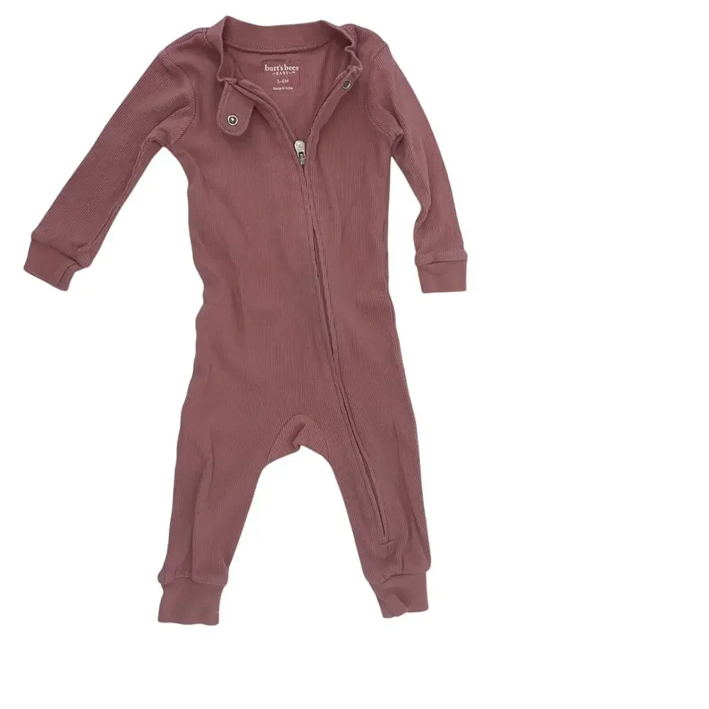 (5) Burt's Bees Baby Organic Cotton Striped 1- Piece Sleep 'N Play 0-3M & 3-6M